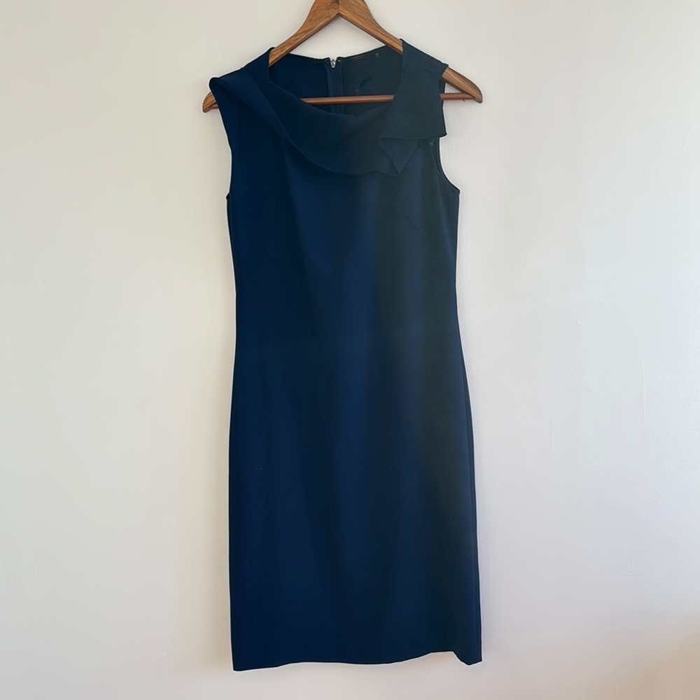Elie Tahari Blue Sleeveless Cowl Neck Sheath Dress Knee Length Cocktail